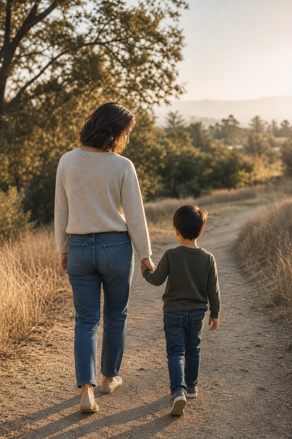 Parent and child walking together during a family transition